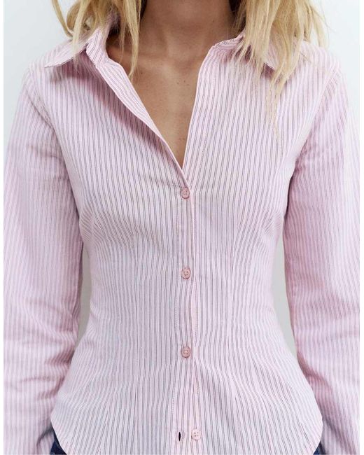 Pull&Bear White Fitted Shirt With Pleats