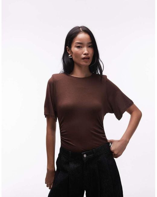 ASOS Brown Short Sleeve Bodysuit With Shoulder Pads