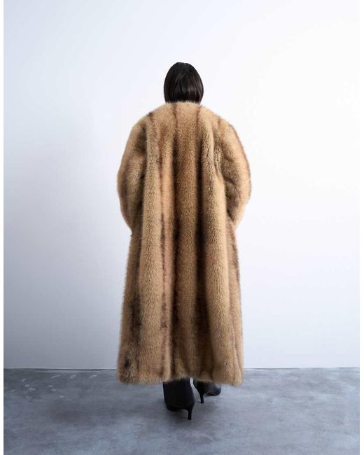 TOPSHOP Metallic Oversized Faux Fur Collarless Long Coat