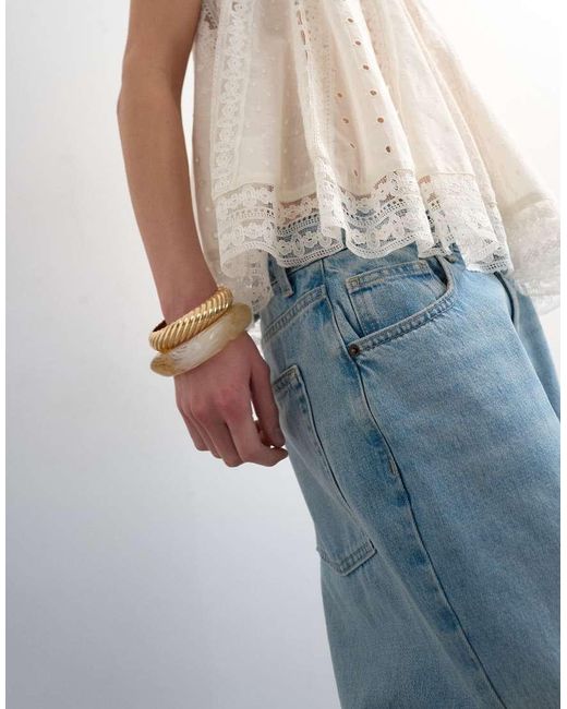 TOPSHOP Blue Broderie And Lace Top
