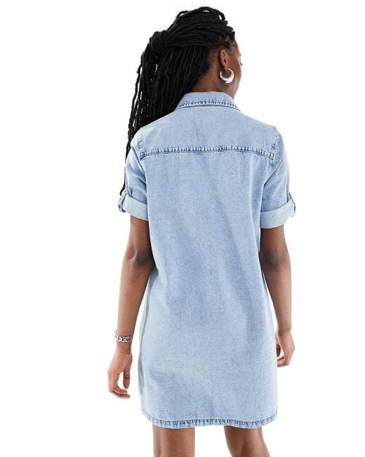Noisy May Blue Rolled Sleeve Denim Mini Dress