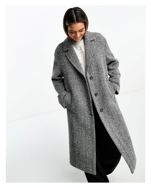 Manteau en laine mélangée à chevrons Stradivarius en coloris Gray