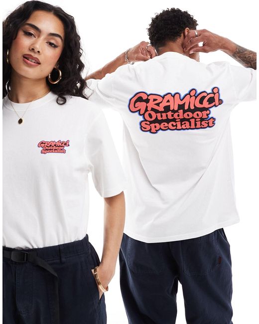T-shirt unisexe en coton avec imprimé au dos Gramicci en coloris White