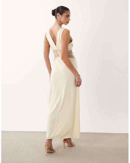 Gina Tricot Natural Satin Lace Maxi Dress