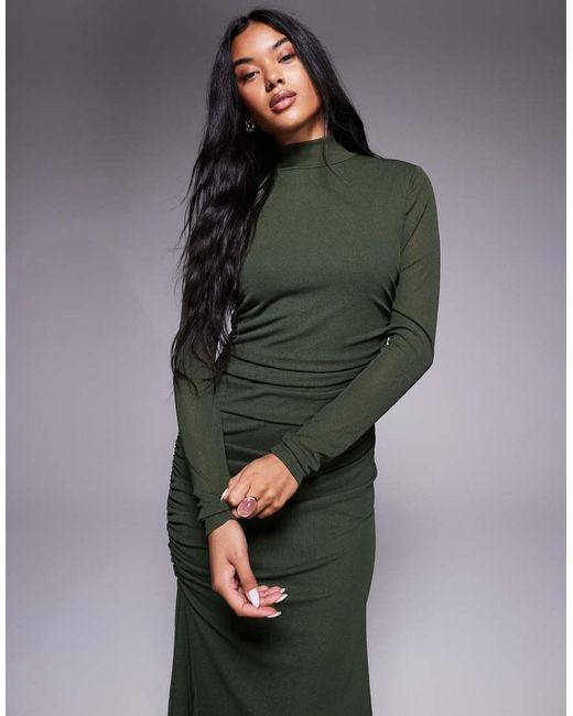 ASOS Gray High Neck Long Sleeve Asym Hem Maxi Dress