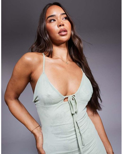 ASOS Gelaagde Maxi Cami-Jurk Van Mesh Met Kanten Print En Ruches Aan De Zoom in het Purple