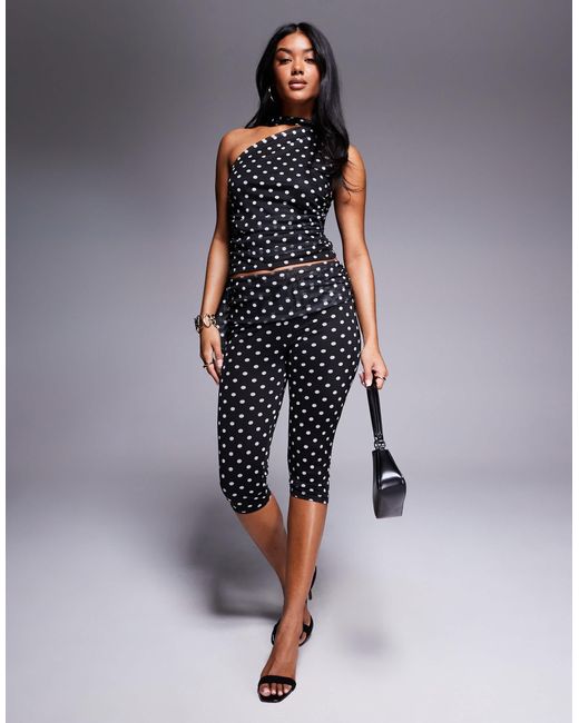 Kaiia Blue Exclusive Double Layered Slinky Mesh Foldover Waistband Capri Trouser Co-ord