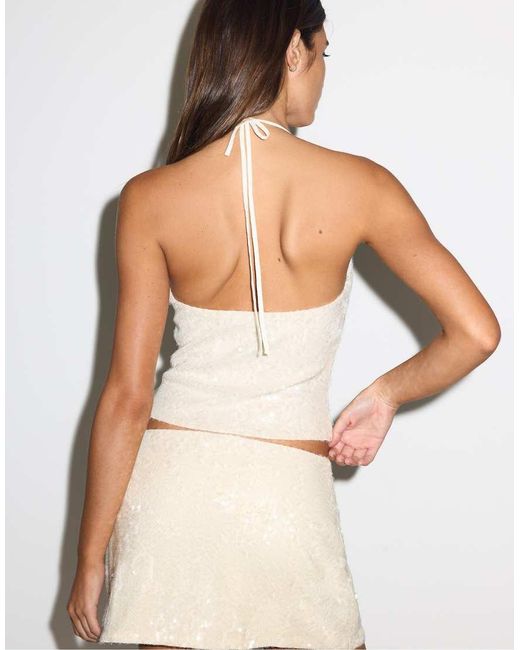 Stradivarius White Sequin Mini Skirt