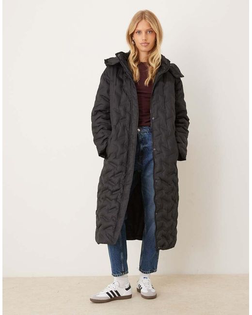 Brave Soul Black Heat Seal Quilted Longline Padded Jacket