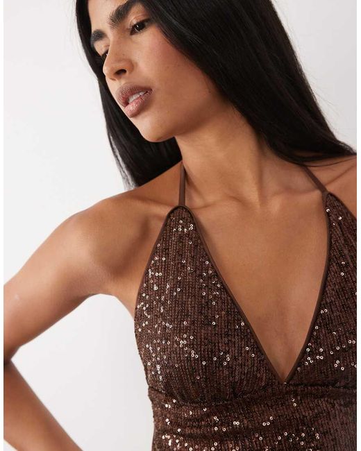 ASOS Brown Sequin Backless Halter Neck Top