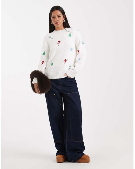 ASOS White Ski Embroidered Jumper