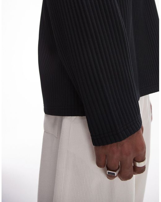 Maglietta nera oversize plissé a maniche lunghe di Topman in White da Uomo