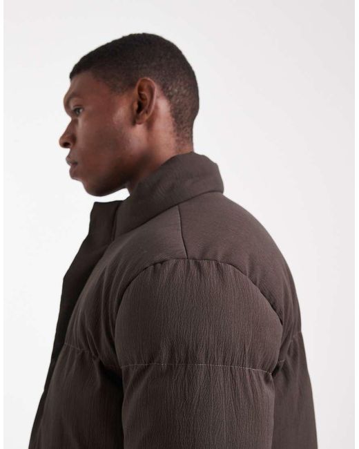 Brave Soul Black Textured Puffer Jacket for men