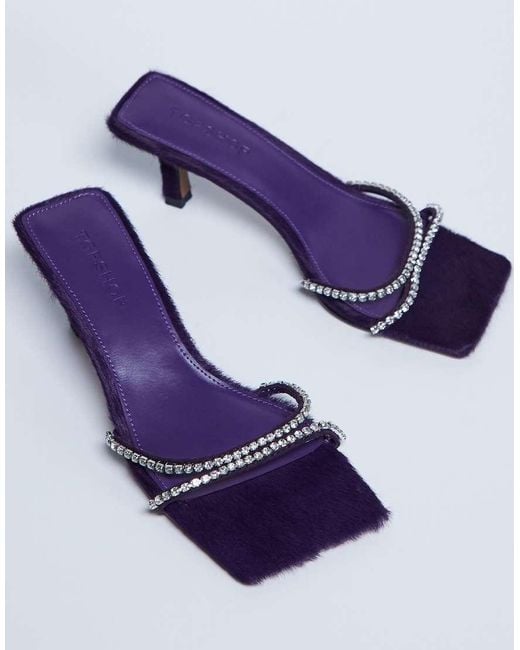 TOPSHOP Blue Astrid Diamante Heeled Mule