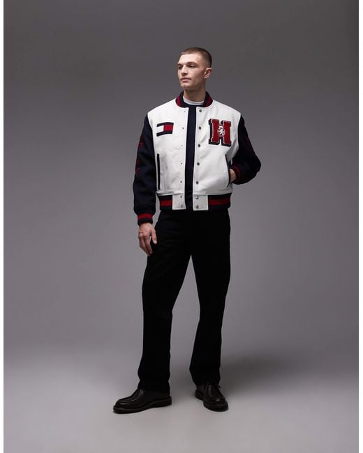 Tommy Hilfiger Black Nyc Varsity Leather Racing Jacket for men