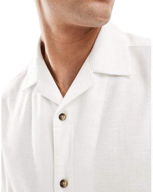 ASOS White Boxy Oversized Linen Blend Shirt With Revere Collar for men