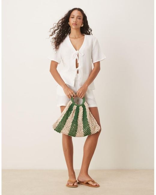 Jdy White Short Sleeve Tie Front Cheesecloth Shirt Co-ord
