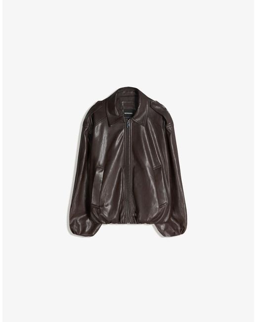 Bershka Brown Leather Effect Balloon Jacket
