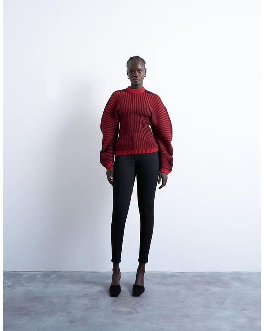TOPSHOP Red Cocoon Plated Ribbed Jumper