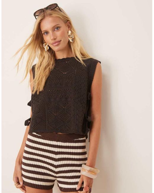 ASOS Gebreide Tanktop Met Patchwork En Strikken Opzij in het Brown
