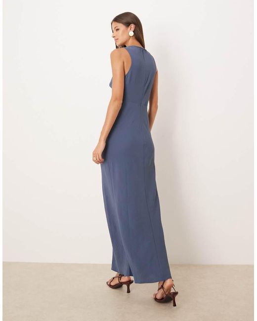 ASOS Blue Draped Knot Front Midi Dress