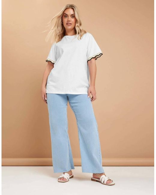 Yours Clothing White Metallic Crochet Trim T-Shirt