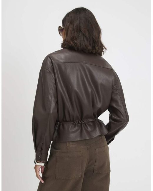 River Island Brown Faux Leather Drawstring Funnel Jacket