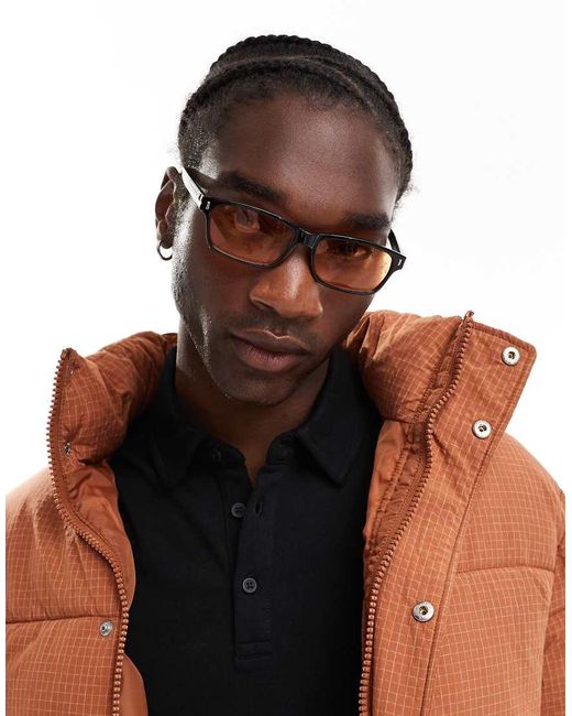 Gafas De Sol Negras Rectangulares Con Remaches Y Lentes Color Ambar De ASOS de hombre de color Marron Lyst