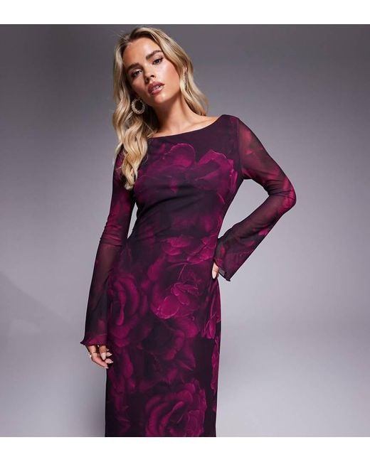 Forever New Purple Long Sleeve Mesh Slip Maxi Dress