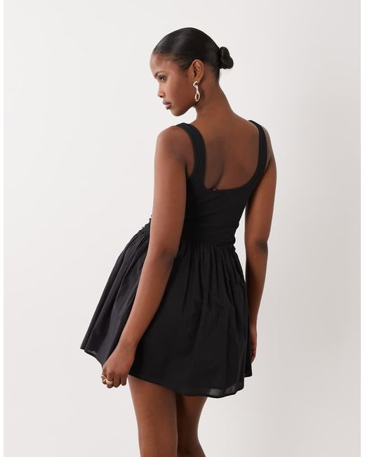 ASOS White Scoop Ribbed Bodice With Poplin Skirt Mini Dress