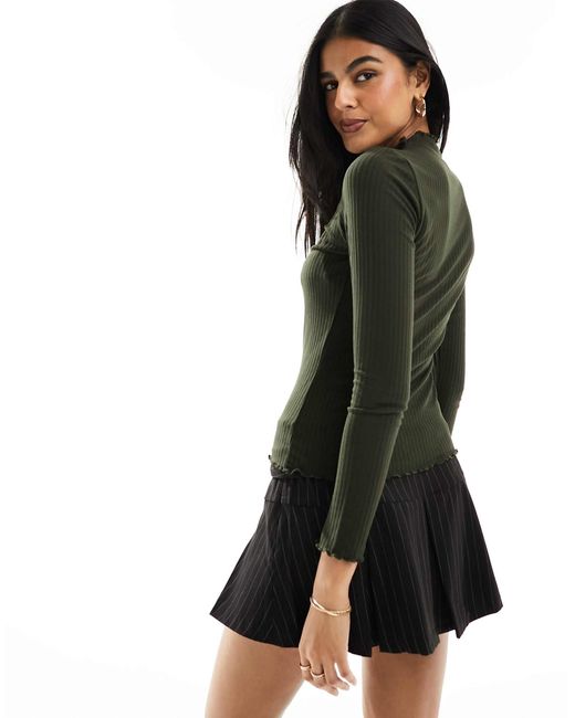 ONLY Green Lettuce Edge High Neck Ribbed Top