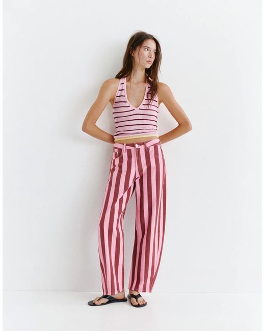 Jean barrel à rayures Pull&Bear en coloris Red