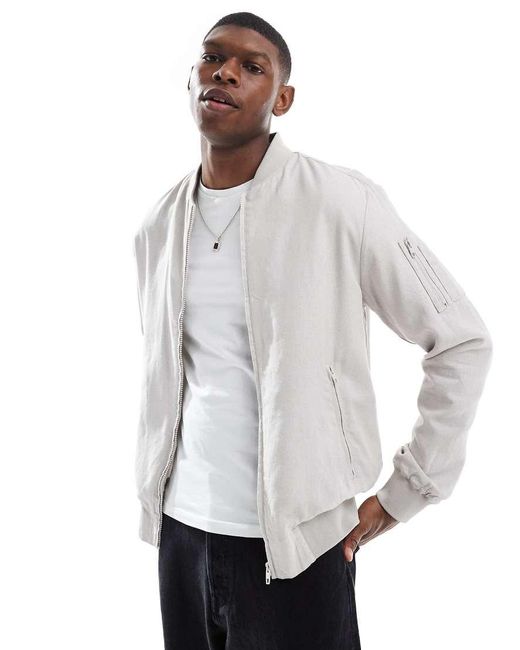 French Connection White French Connection Linen Bomber Jacket for men