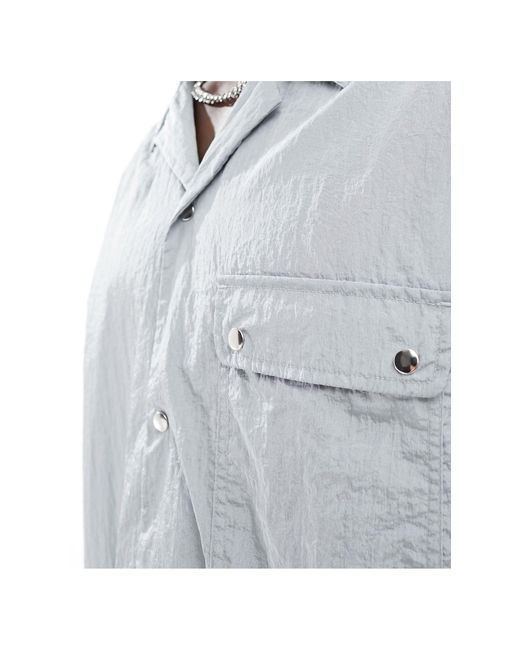 Chemise oversize coupe carrée en nylon avec manches courtes et col à revers ASOS pour homme en coloris Gray