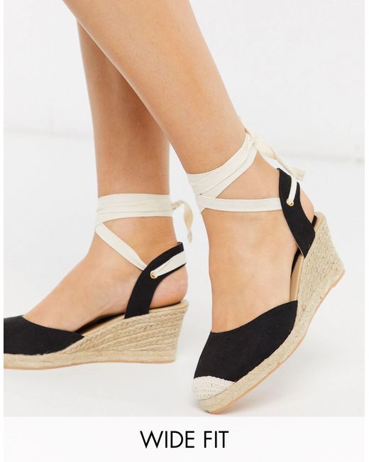 wide fit black espadrille wedges