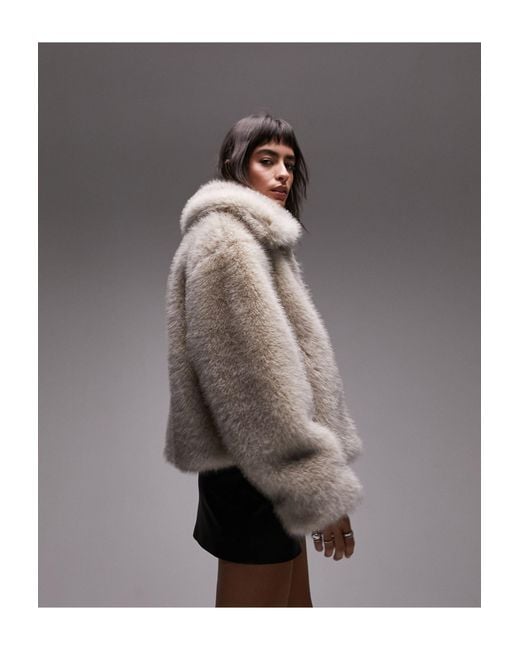 TOPSHOP Cropped Faux Fur Coat in White | Lyst UK