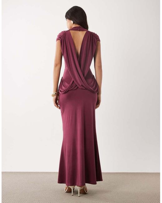 ASOS Red High Neck Maxi Dress With Draped Bodice