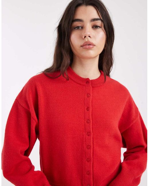 Daisy Street Red Fitted Waist Cardigan