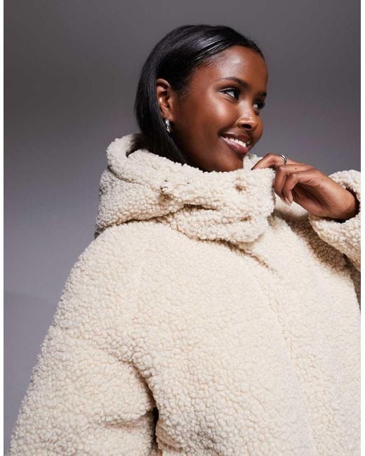 Threadbare Natural Ski Short Borg Puffer Jacket With Hood