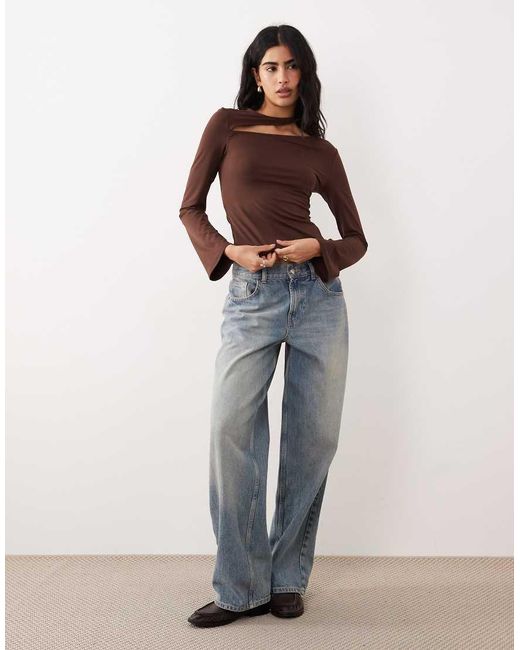 ASOS Brown Cotton Touch Long Sleeve Top With Cut Out Detail