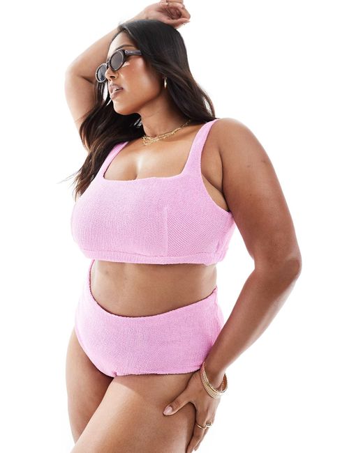 ASOS Pink Asos design curve – charlene – strukturiertes cropped bikinioberteil