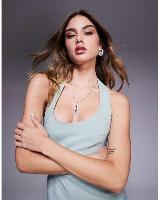 Vesper Blue Bengaline Scoop Neck Halterneck Bodycon Midaxi Dress