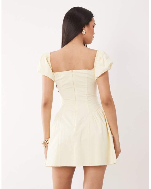 Kaiia Pink Exclusive Cotton Milkmaid Puff Sleeve Hip Pleat Detail Mini Dress