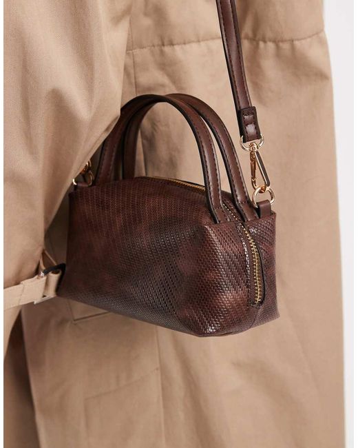 ASOS Brown Textured Mini Grab Clutch With Cross-body Strap