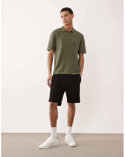 Jack & Jones Green Knit Polo Shirt With Short Sleeves for men