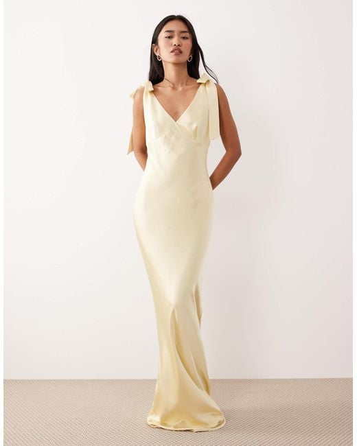 Pretty Lavish Bridesmaid Piper Satin Bow Shoulders V-neck Maxi Dress in ...
