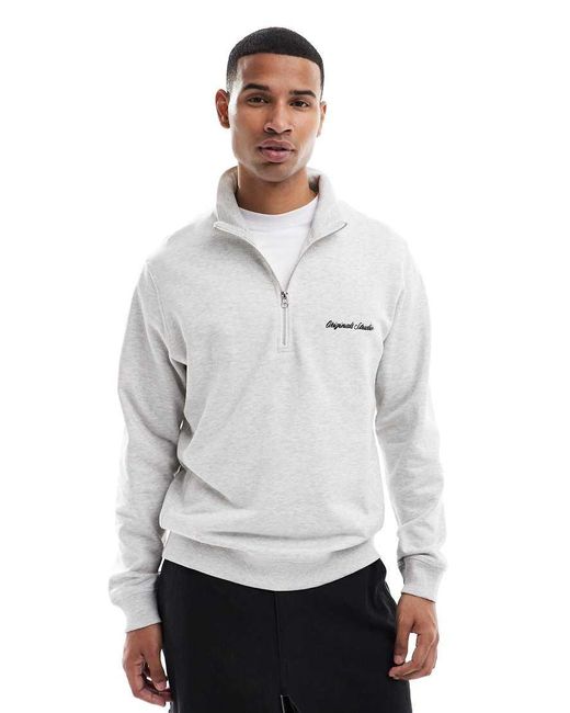 Jack & Jones Gray Relaxed Quarter Zip Sweatshirt for men