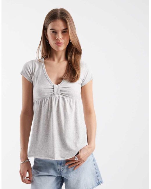 Hollister White Short Sleeve Babydoll Top