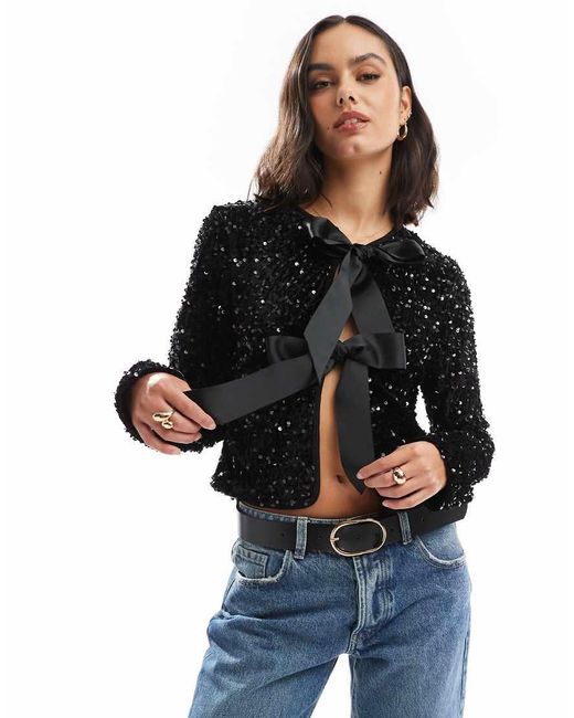 sequin tie front top