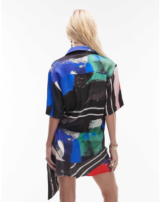 TOPSHOP Multicolor Satin Oversized Resort Shirt